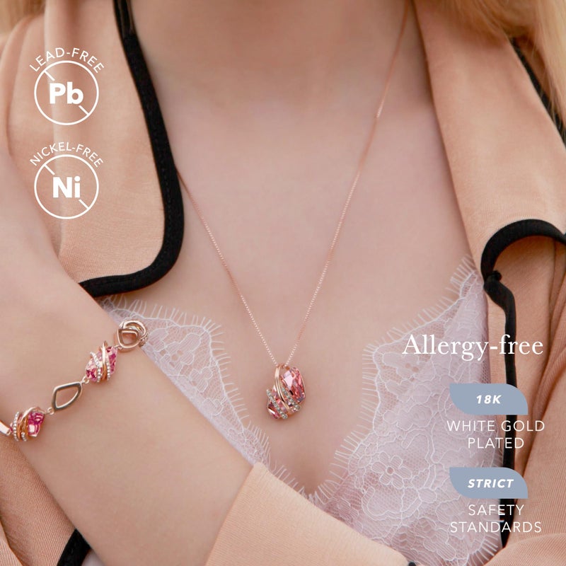 Leafael Wish Stone Pendant Necklace with Vintage Pink Birthstone Crystal for October, 18K Rose Gold Plated, 18" + 2" Chain - Image 2